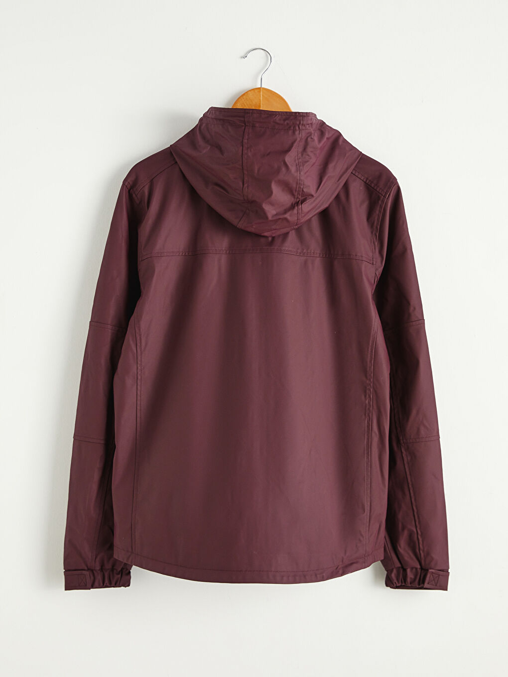 Леко късо палто с качулка и яка тип фуния-1