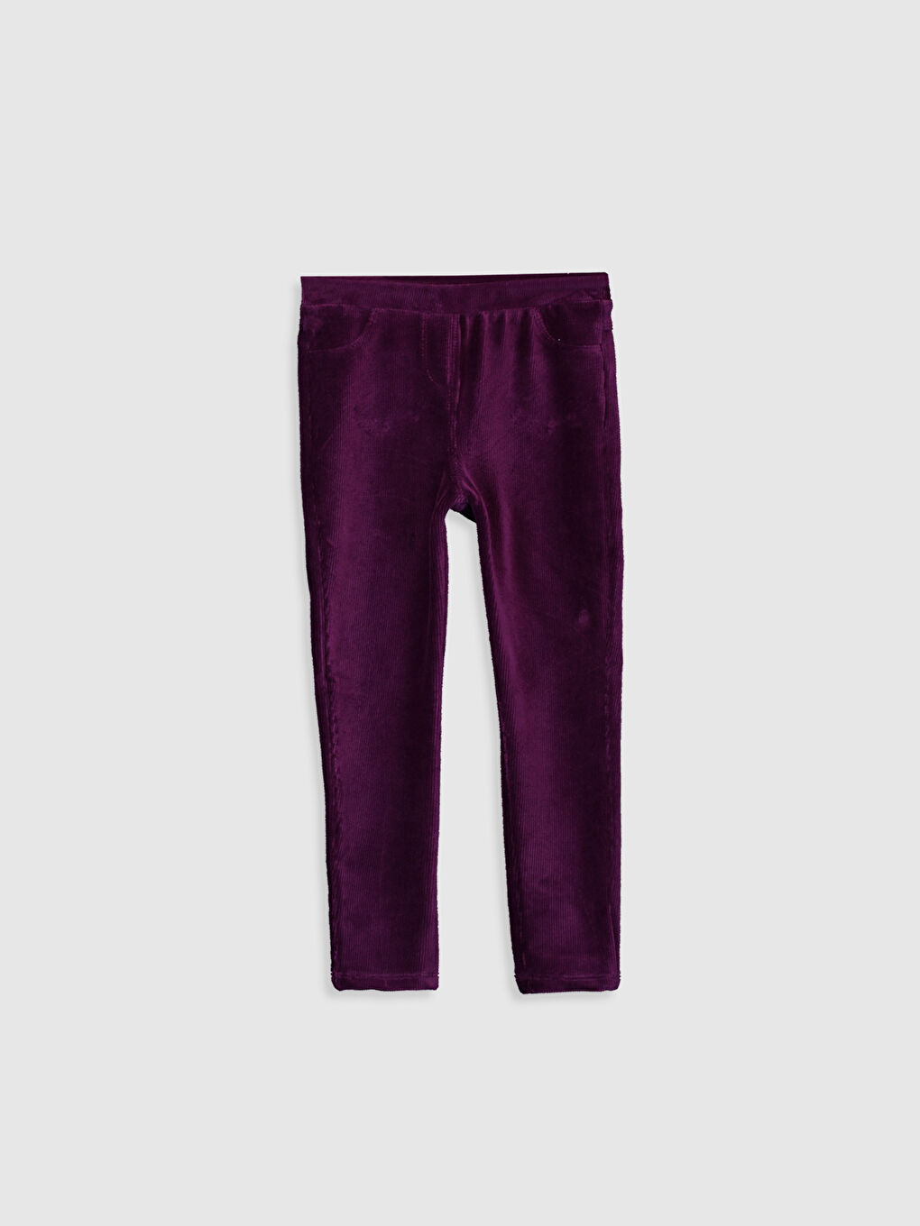 Mor Beli Lastikli Basic Kadife Kız Çocuk Uzun Tayt