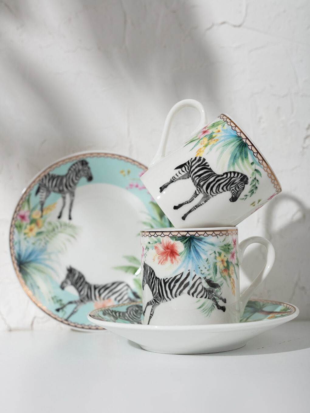 Karışık Zebra Baskılı Porselen Fincan Seti 2'li