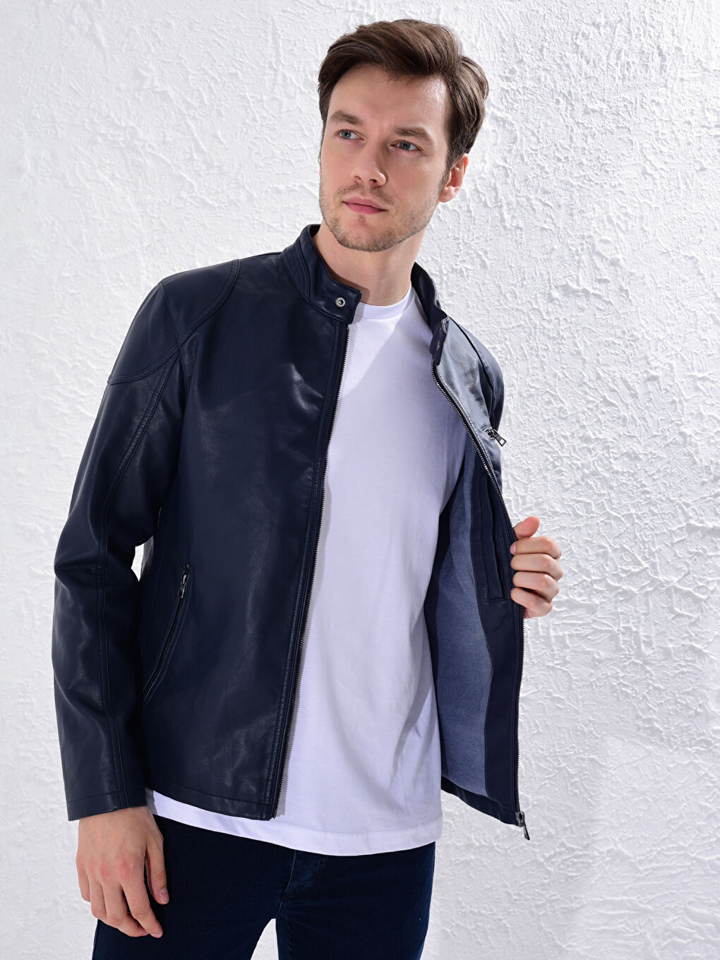 Slim Fit Faux Leather Short Coat-7