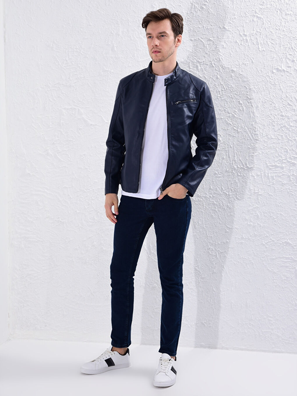 Slim Fit Faux Leather Short Coat-9