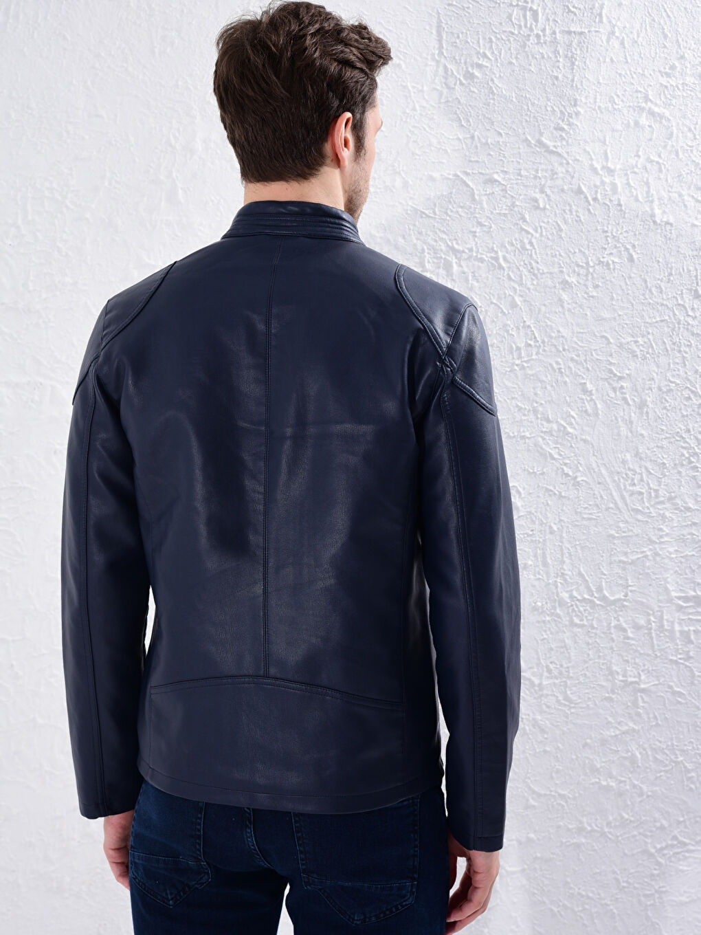 Slim Fit Faux Leather Short Coat-10