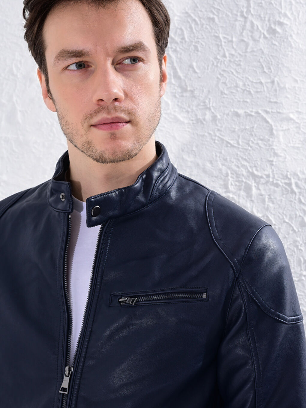 Slim Fit Faux Leather Short Coat-11