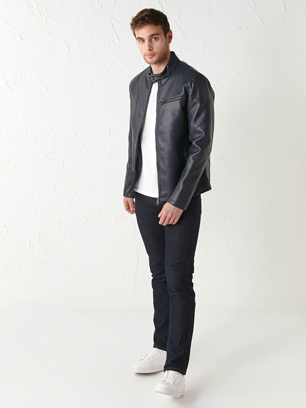 Slim Fit Faux Leather Short Coat-4