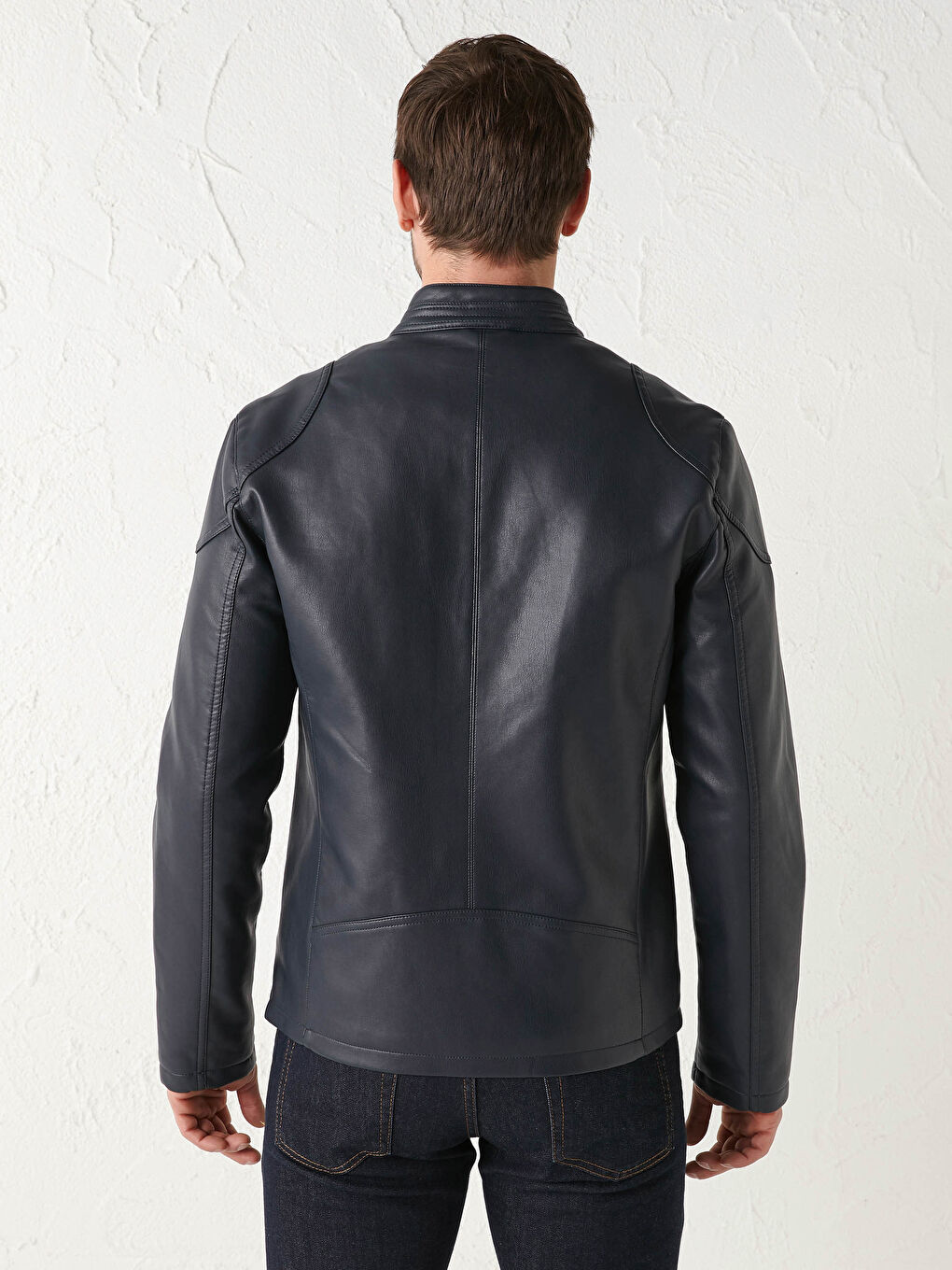 Slim Fit Faux Leather Short Coat-5