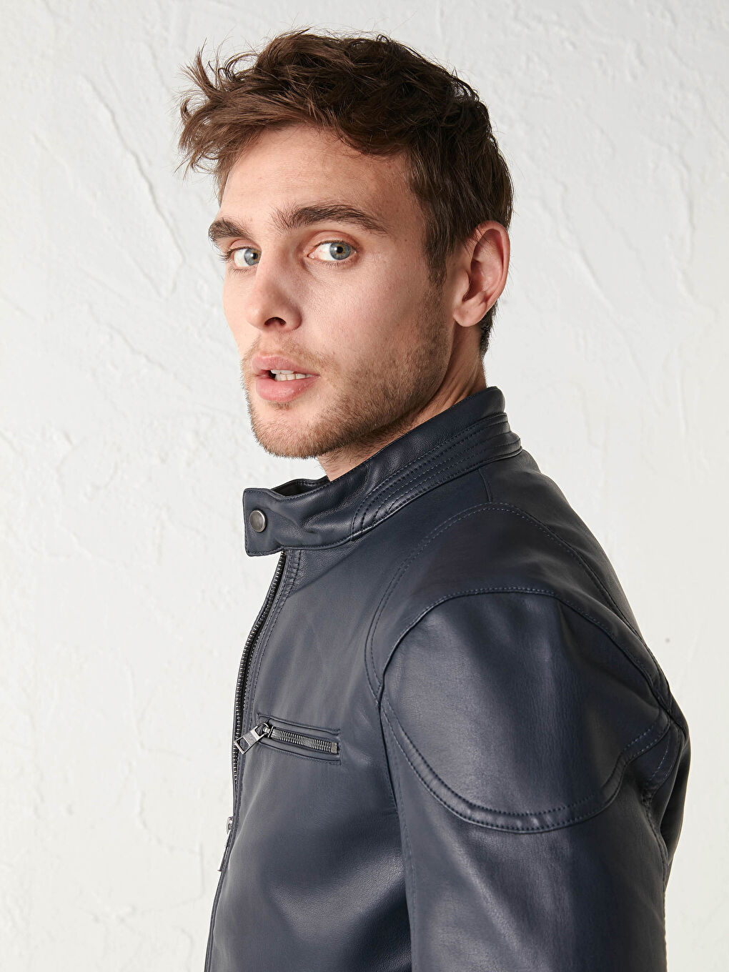 Slim Fit Faux Leather Short Coat-1