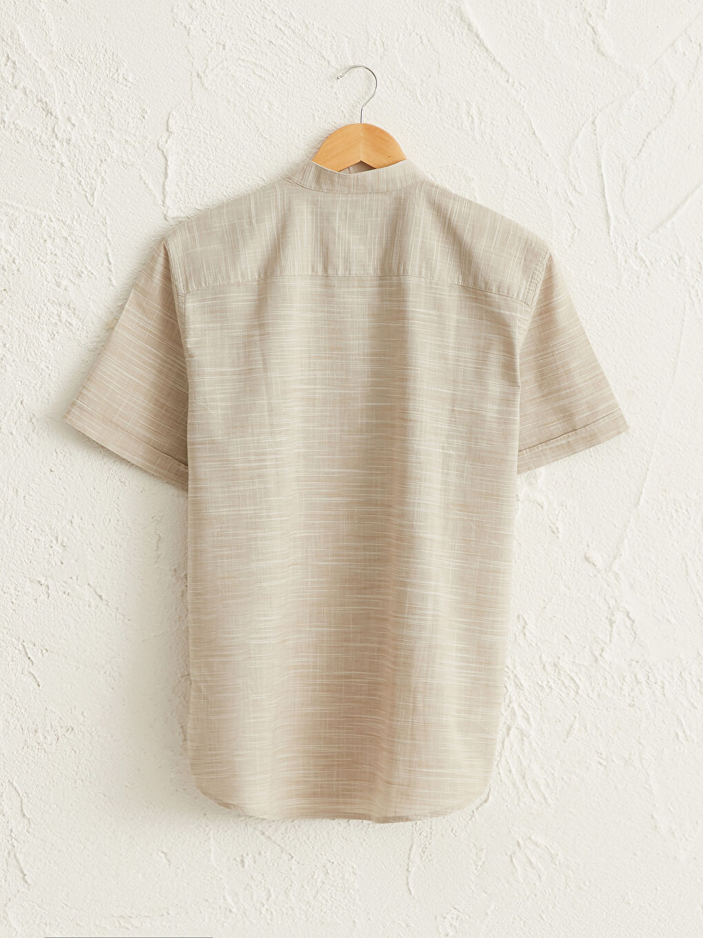 Slim Fit Grandad Collar Short Sleeve Poplin Shirt-1