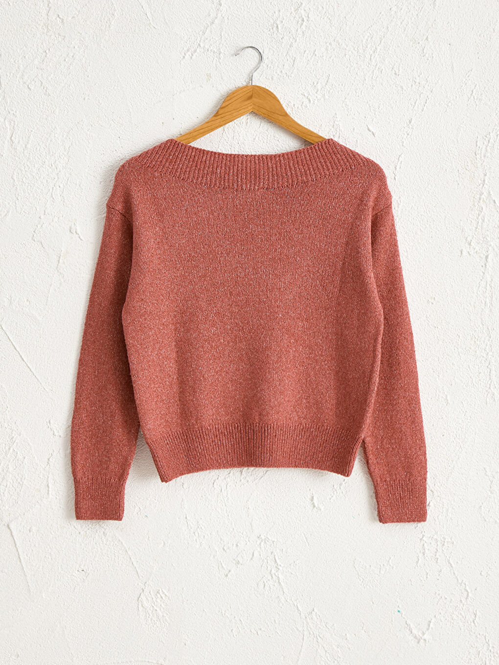 Pembe Kayık Yaka Düz Triko Kazak-1