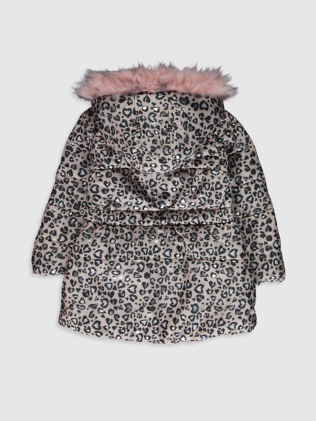 Feathered Hooded Printed Girl's Coat-1