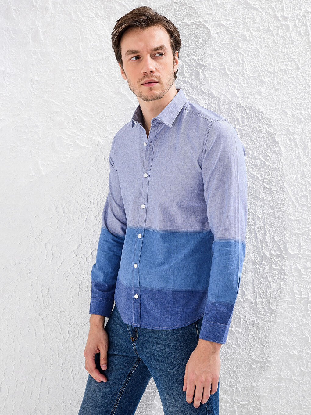 Екстра вузька сорочка з довгим рукавом з оксфордської тканини-1