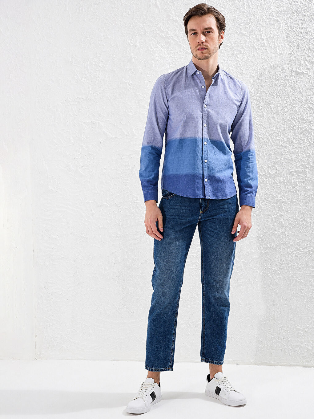 Екстра вузька сорочка з довгим рукавом з оксфордської тканини-3