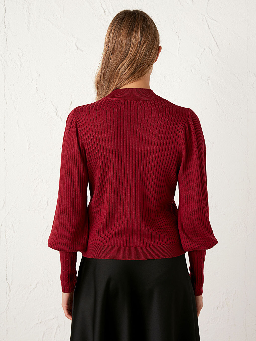 Pulover Subțire din Tricot cu Mâneca Balon-4