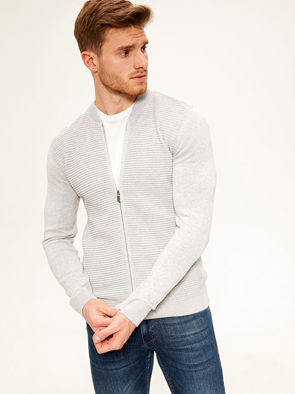 LCW Vision Slim Fit College Collar Figured Cardigan -0W1551Z8-LAL
