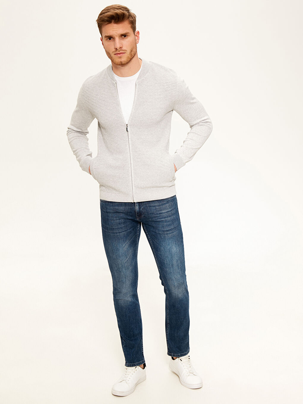 LCW Vision Slim Fit College Collar Figured Cardigan -0W1551Z8-LAL