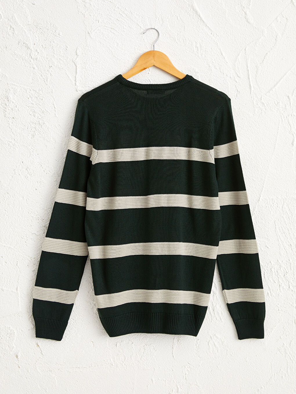 Жолақты жеңіл трикотаж дөңгелек жағалы жемпір-1