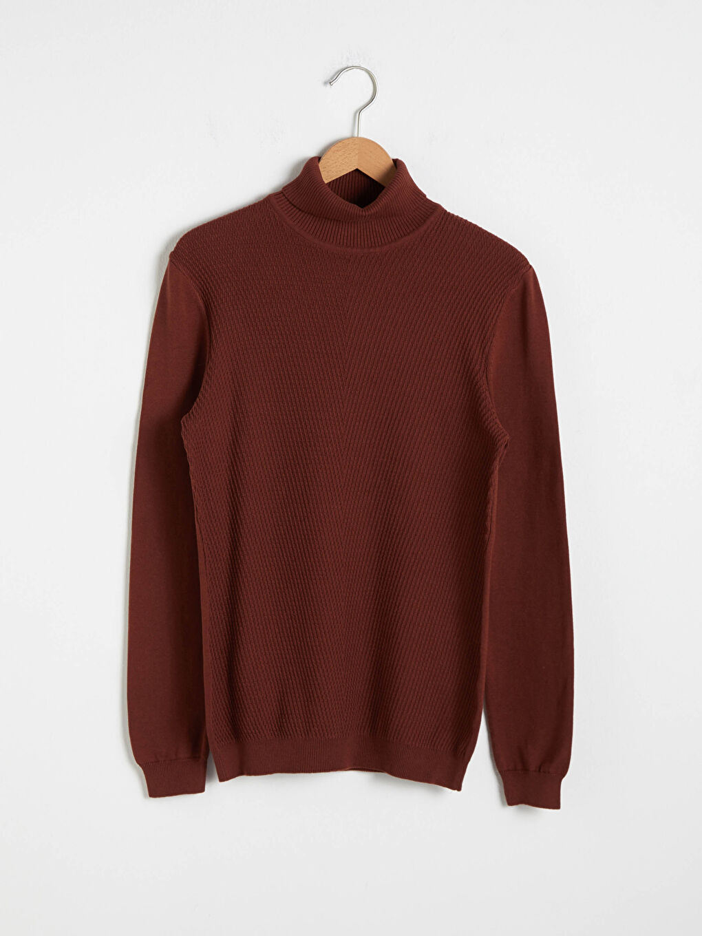 Kahverengi Balıkçı Yaka Basic İnce Triko Kazak-5