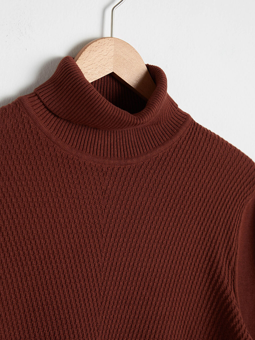 Kahverengi Balıkçı Yaka Basic İnce Triko Kazak-7