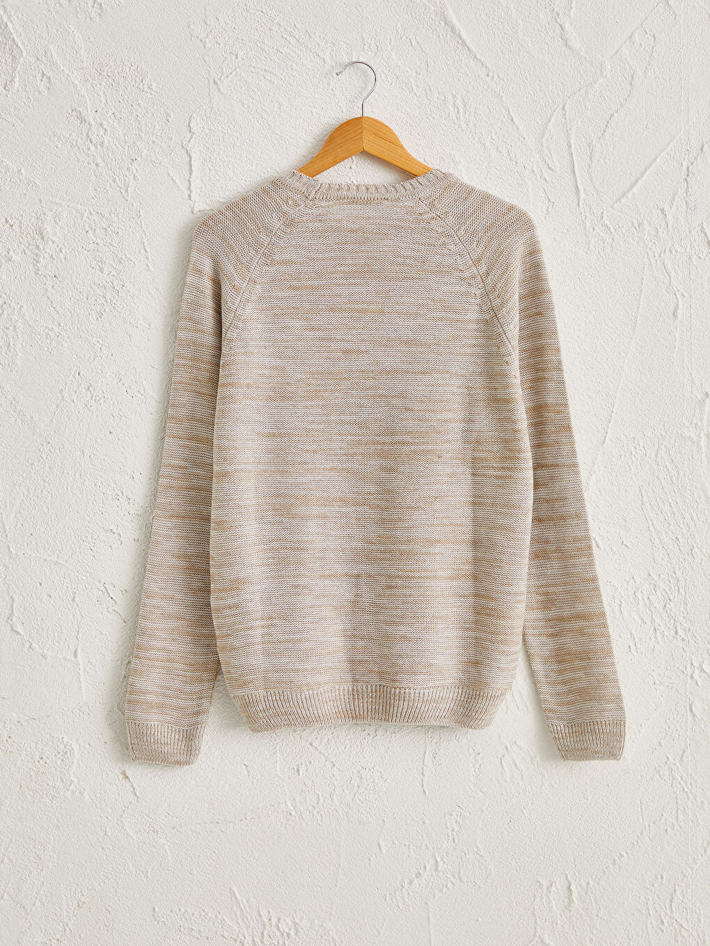 Bej Bisiklet Yaka Akrilik Triko Kazak-1