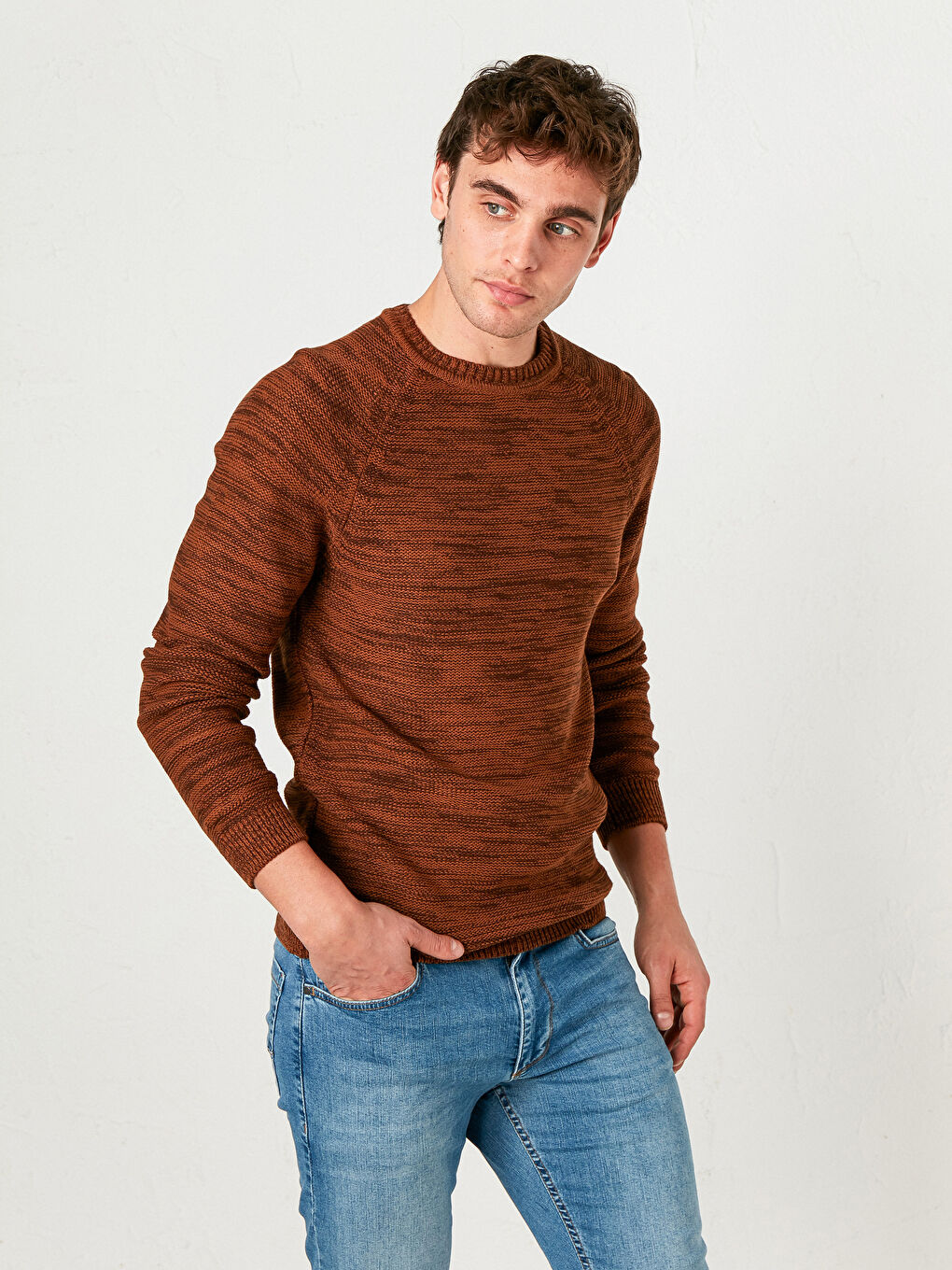 Kahverengi Bisiklet Yaka Akrilik Triko Kazak