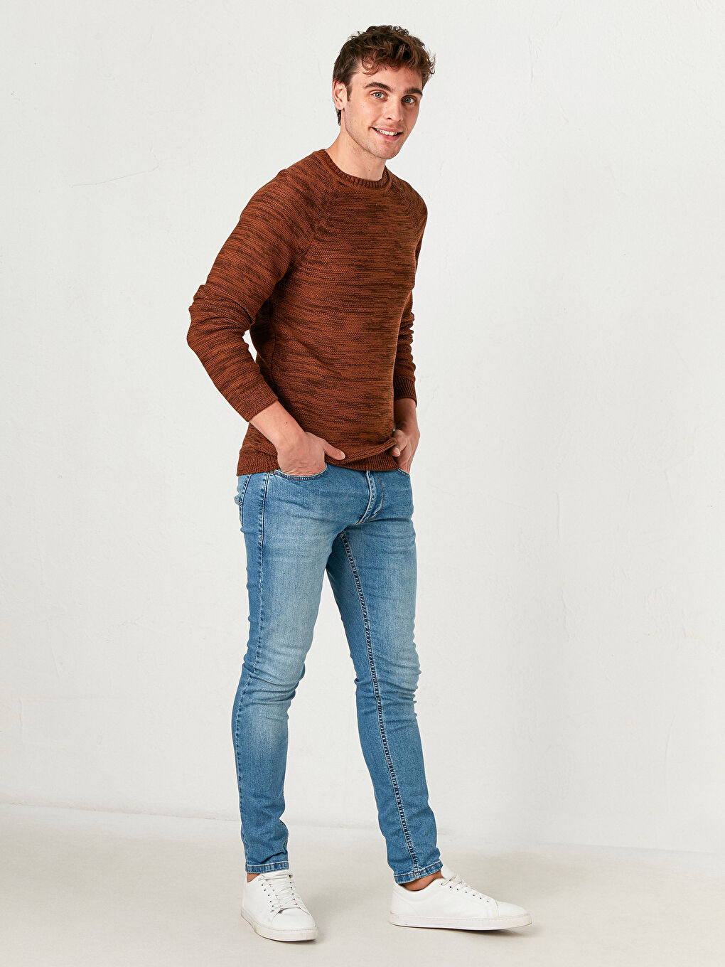 Kahverengi Bisiklet Yaka Akrilik Triko Kazak-1