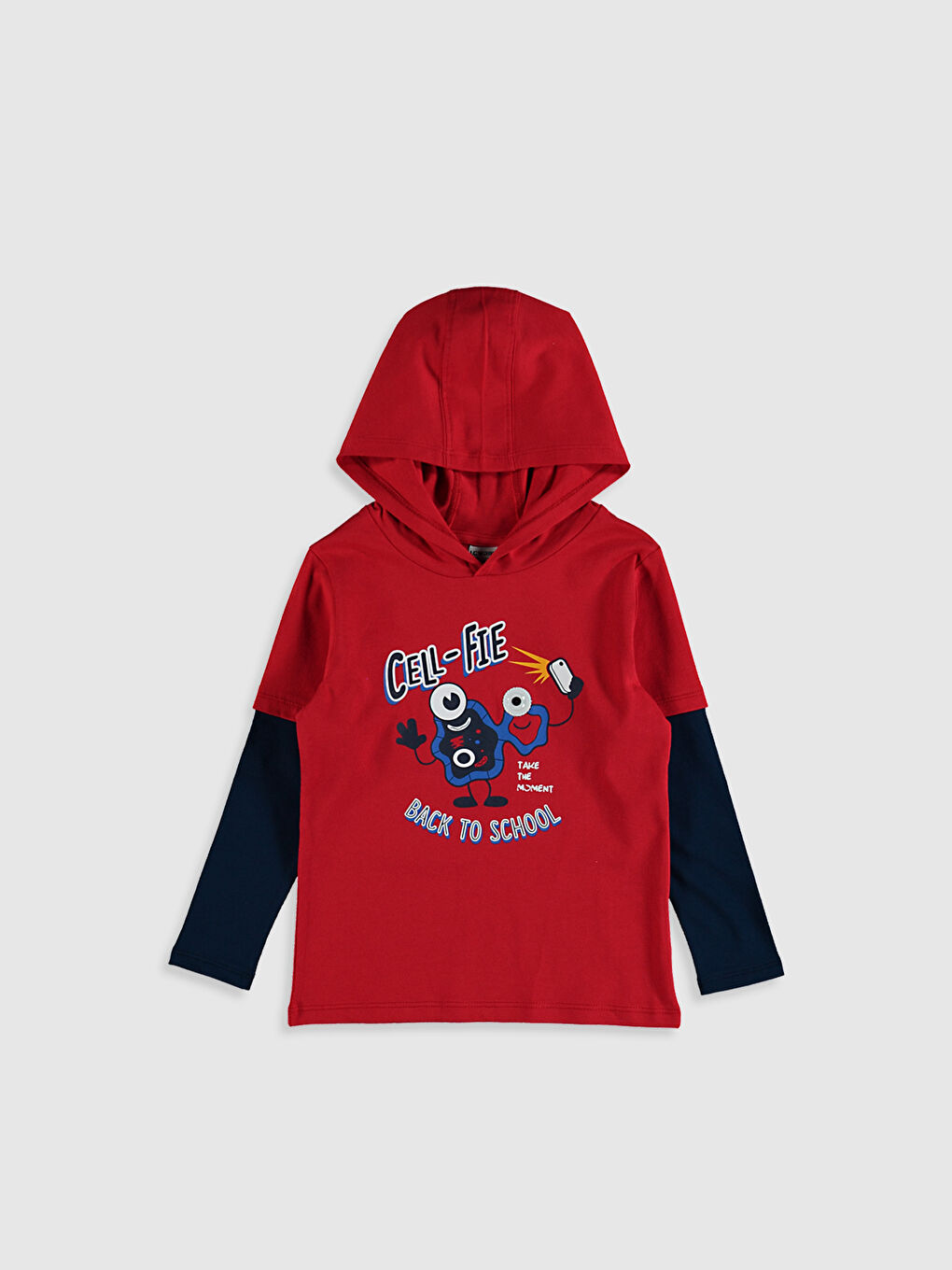 Kırmızı Erkek Çocuk Baskılı Kapüşonlu Tişört-1