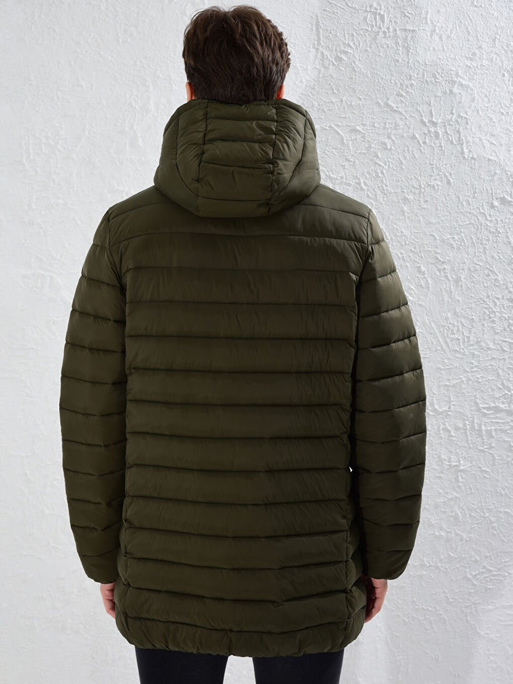 Haki Rahat Kalıp Kapüşonlu Çift Taraflı Şişme Mont-5