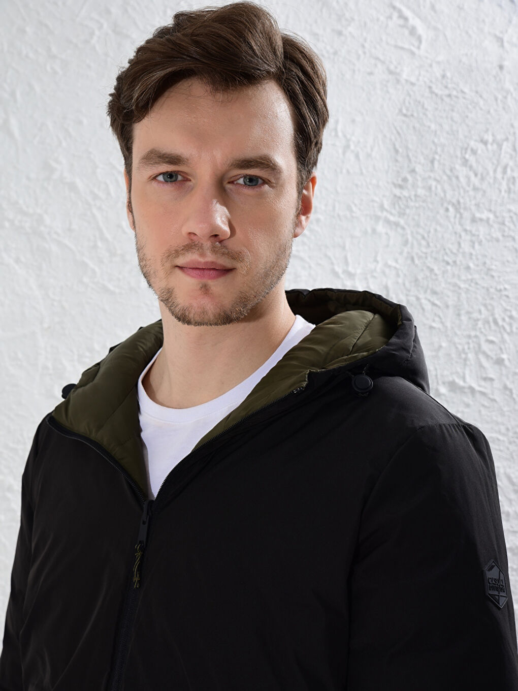 Haki Rahat Kalıp Kapüşonlu Çift Taraflı Şişme Mont-8