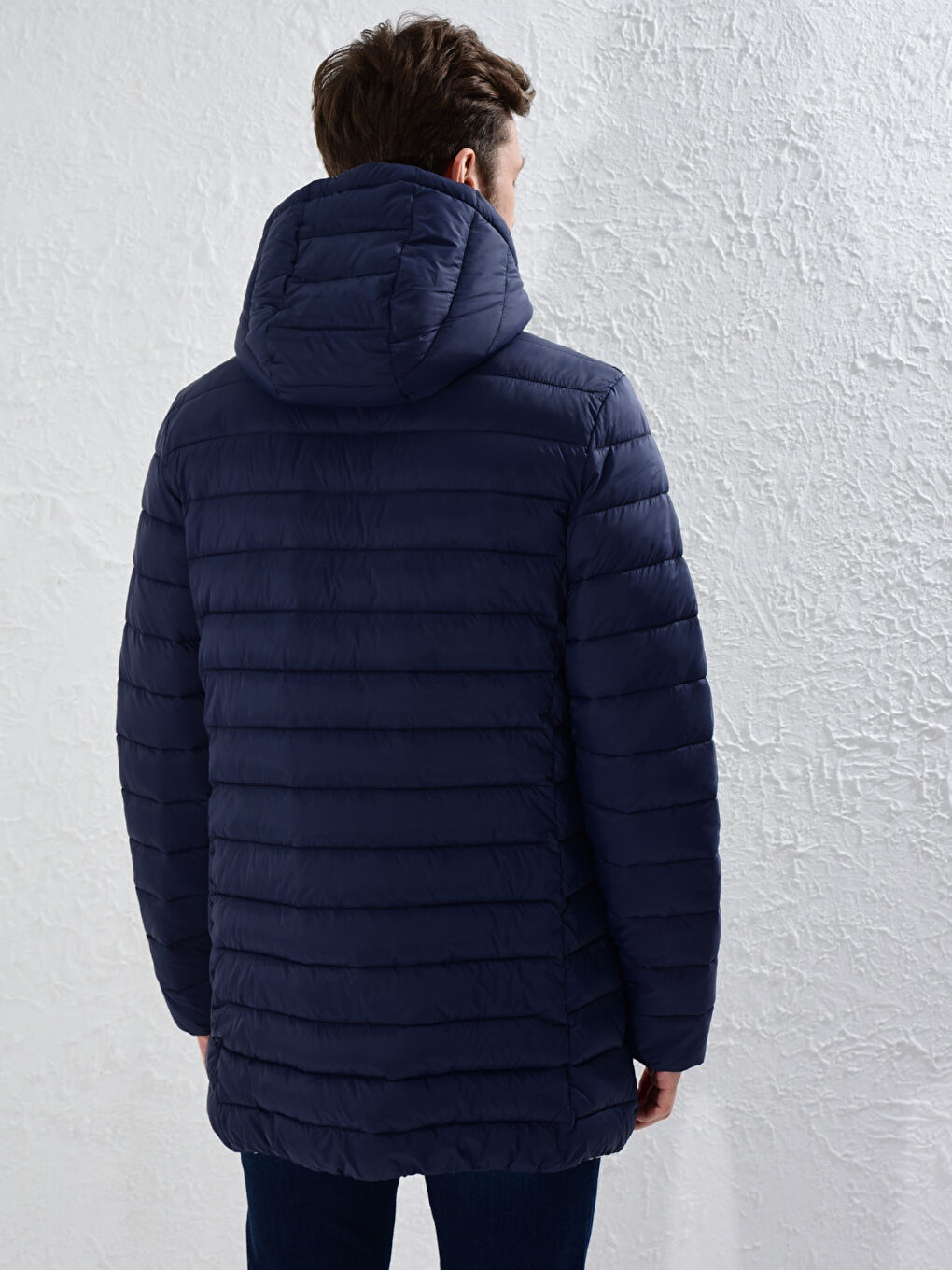 Lacivert Rahat Kalıp Kapüşonlu Çift Taraflı Şişme Mont-7