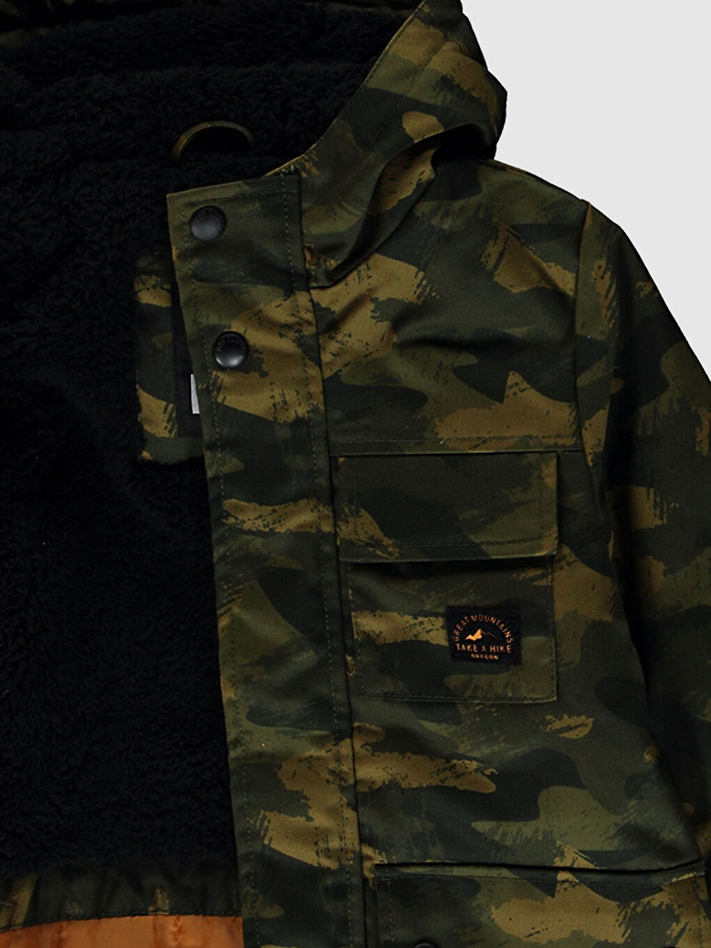 Haki Erkek Çocuk Kamuflaj Desenli Kalın Kaban-2