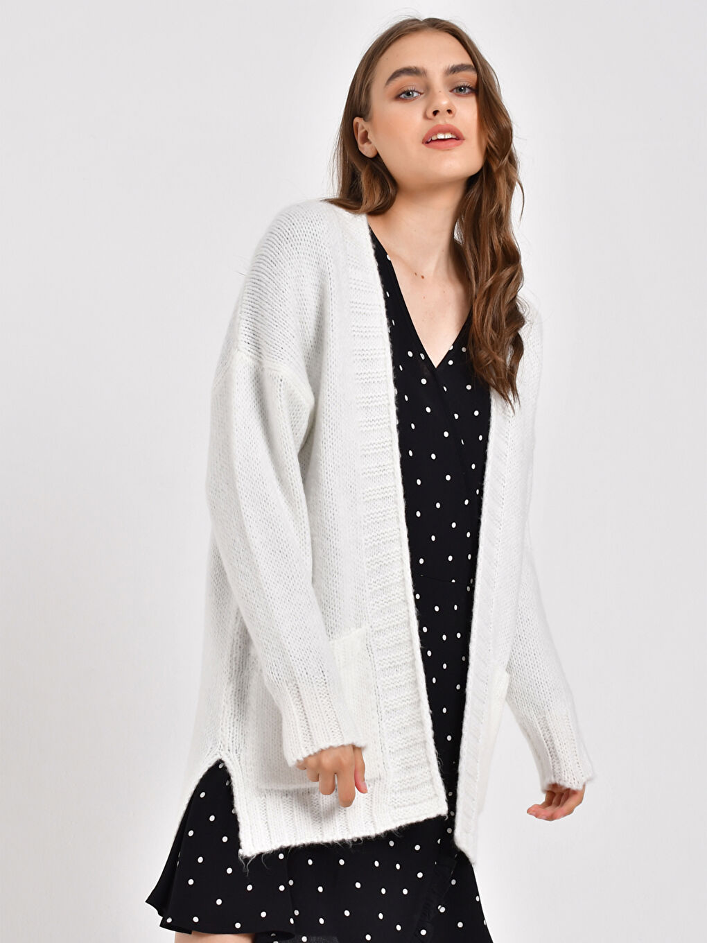 Женский кардиган с длинным рукавом из трикотажа-2