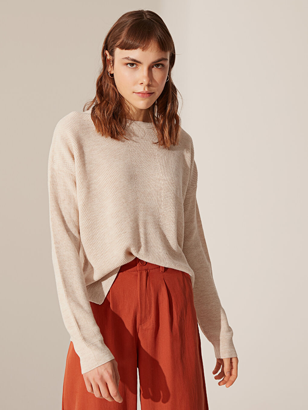 Pull-over en Tricot Oversize pour Femmes à Col Rond-1