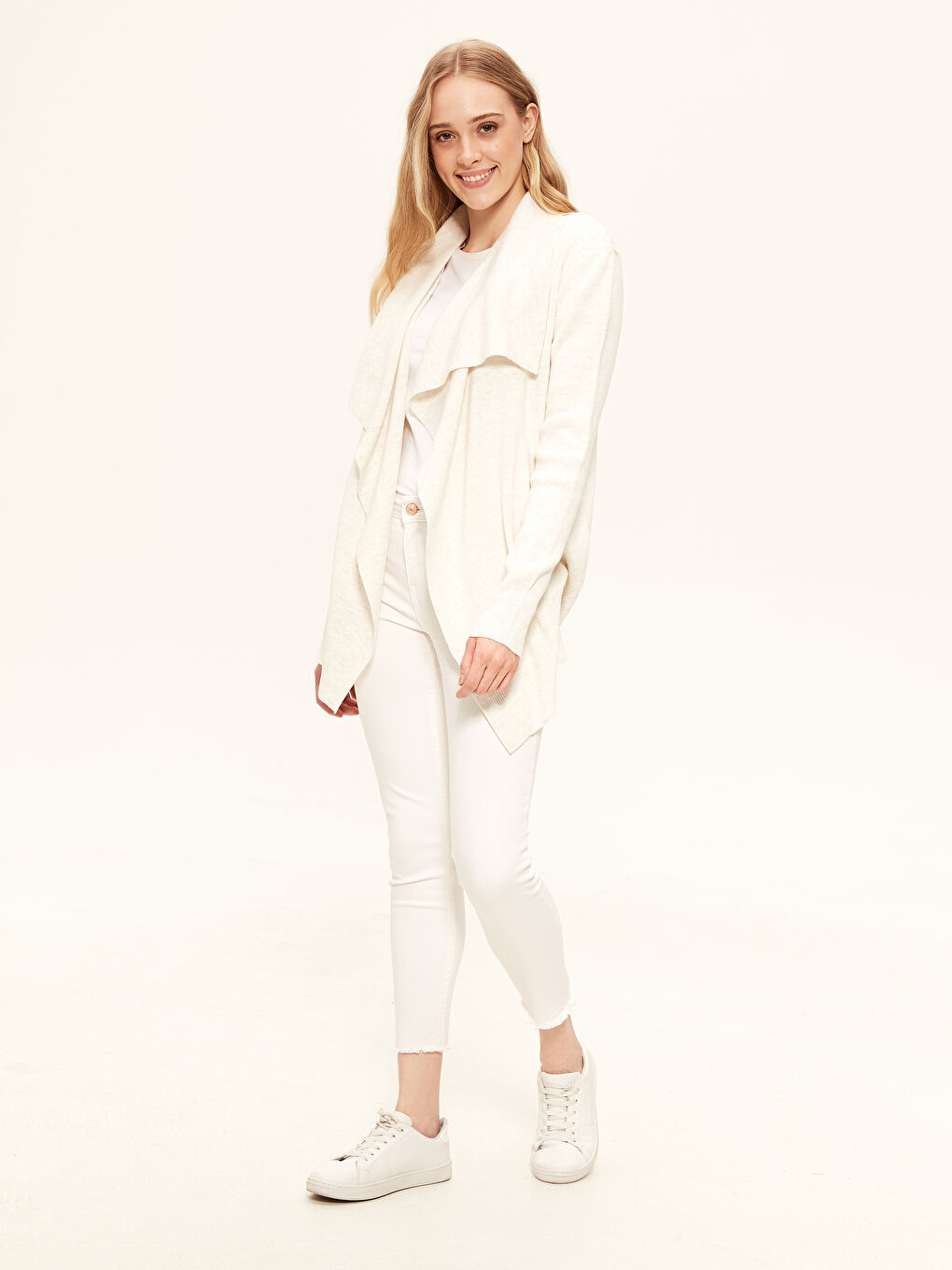 Однотонный кардиган из трикотажа с длинным рукавом для женщин свободного кроя-1