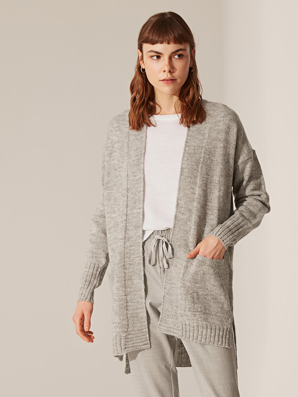 Кардиган из трикотажа с длинным рукавом и карманами для женщин-1