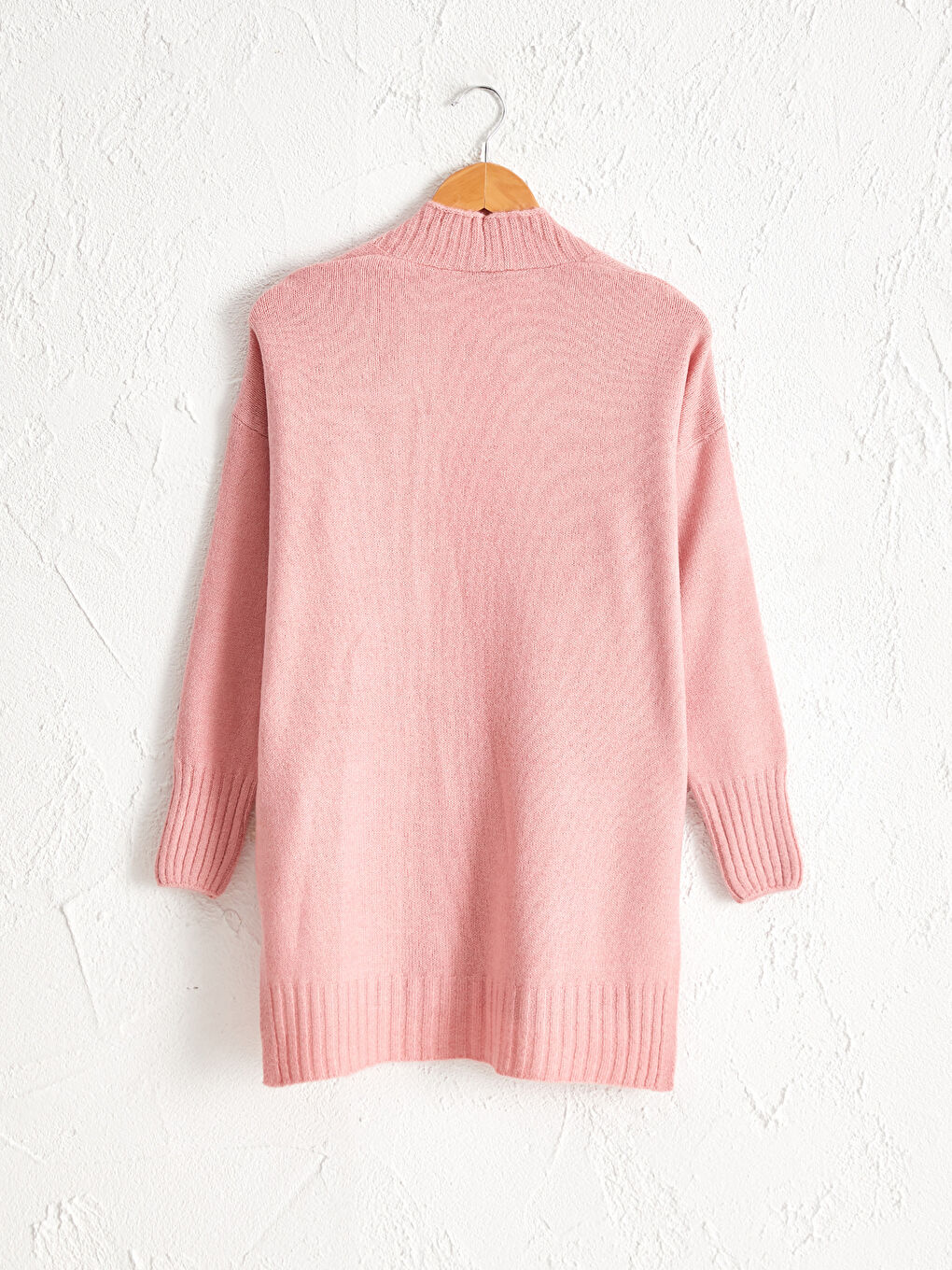 Pembe Uzun Kollu Kadın Cepli Triko Hırka-1