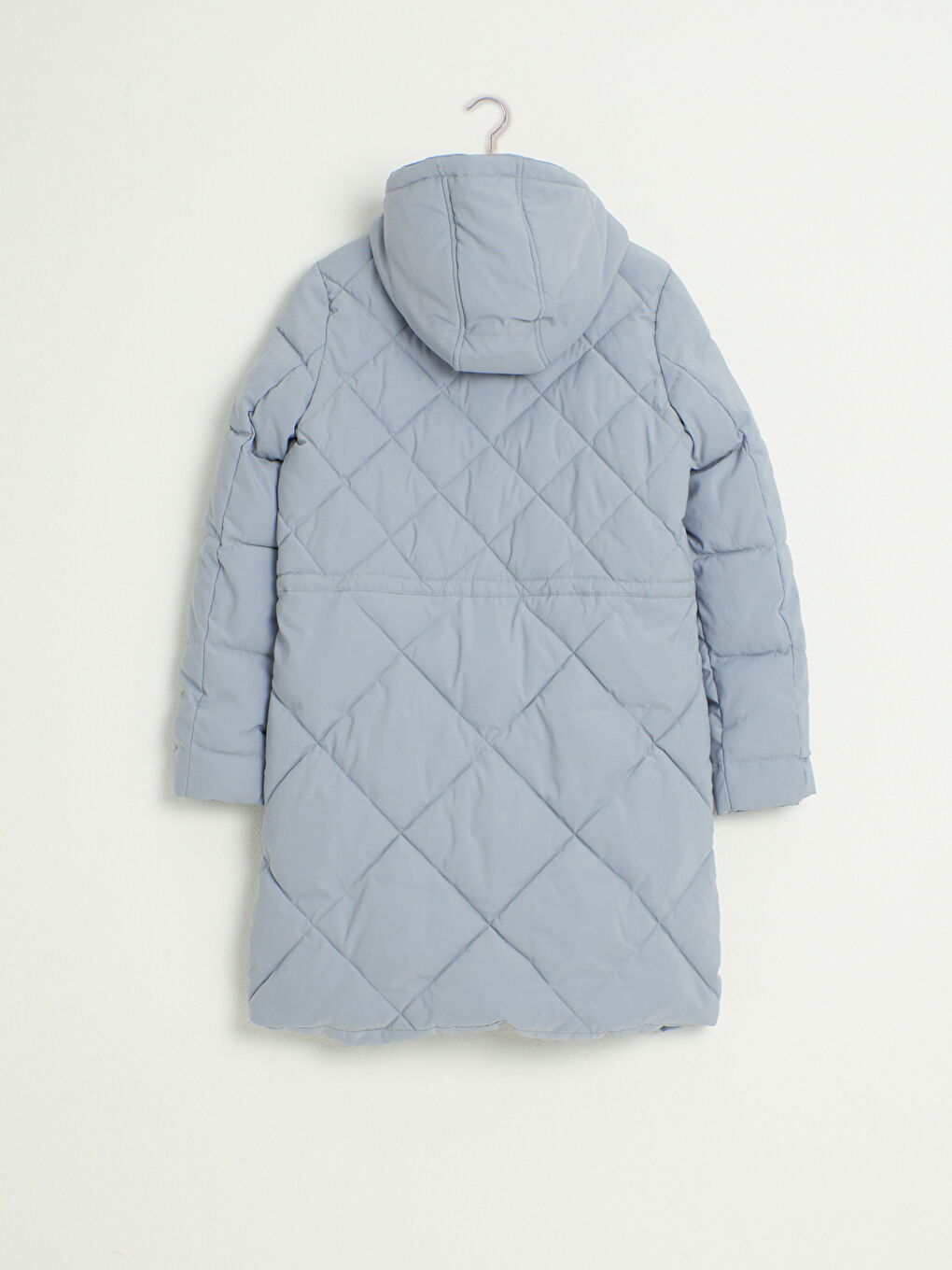 Gri Kapitone Desenli Kapüşonlu Mont-1