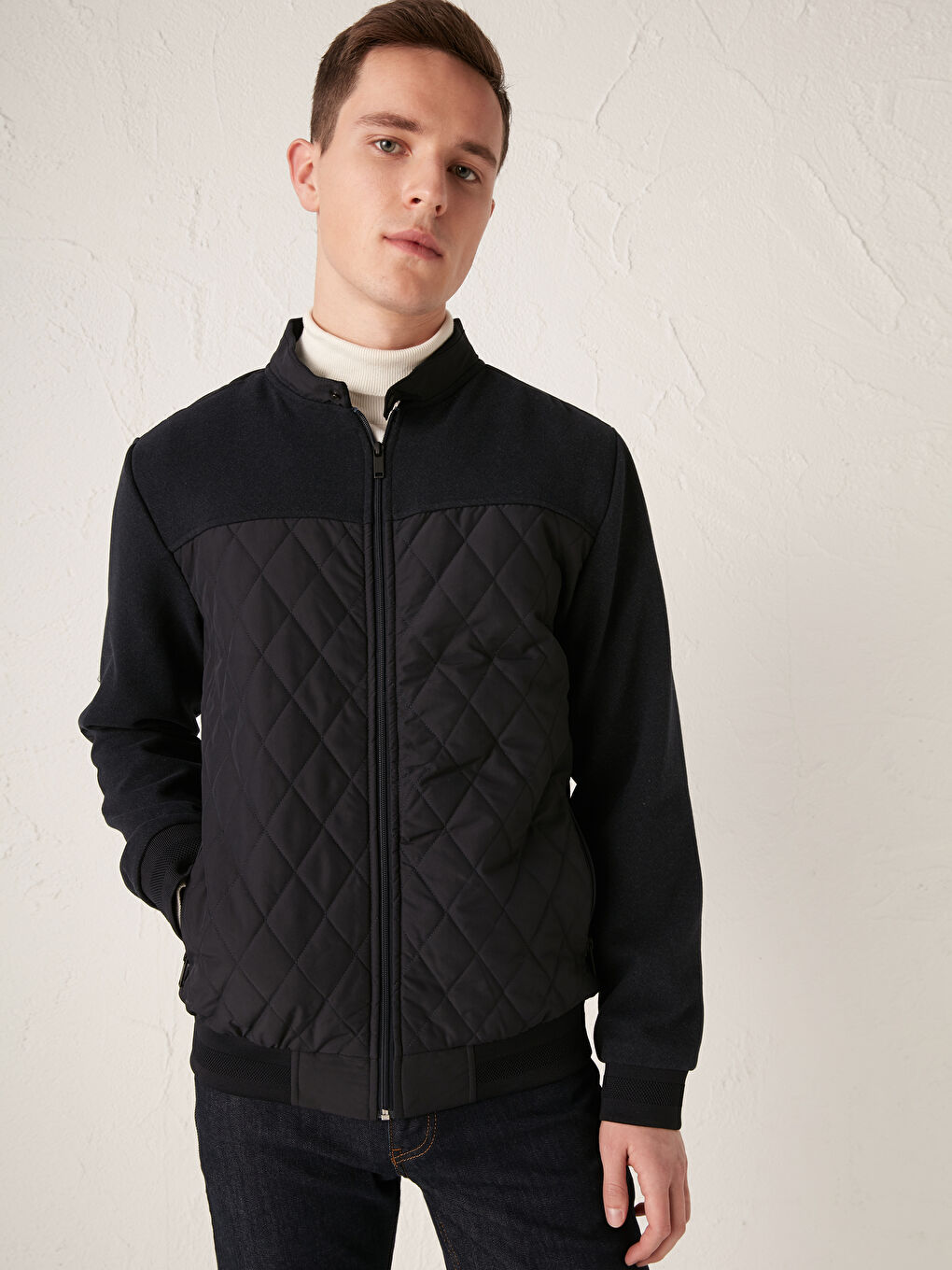 جاكيت بومبر للرجال بياقة مستقيمة-2