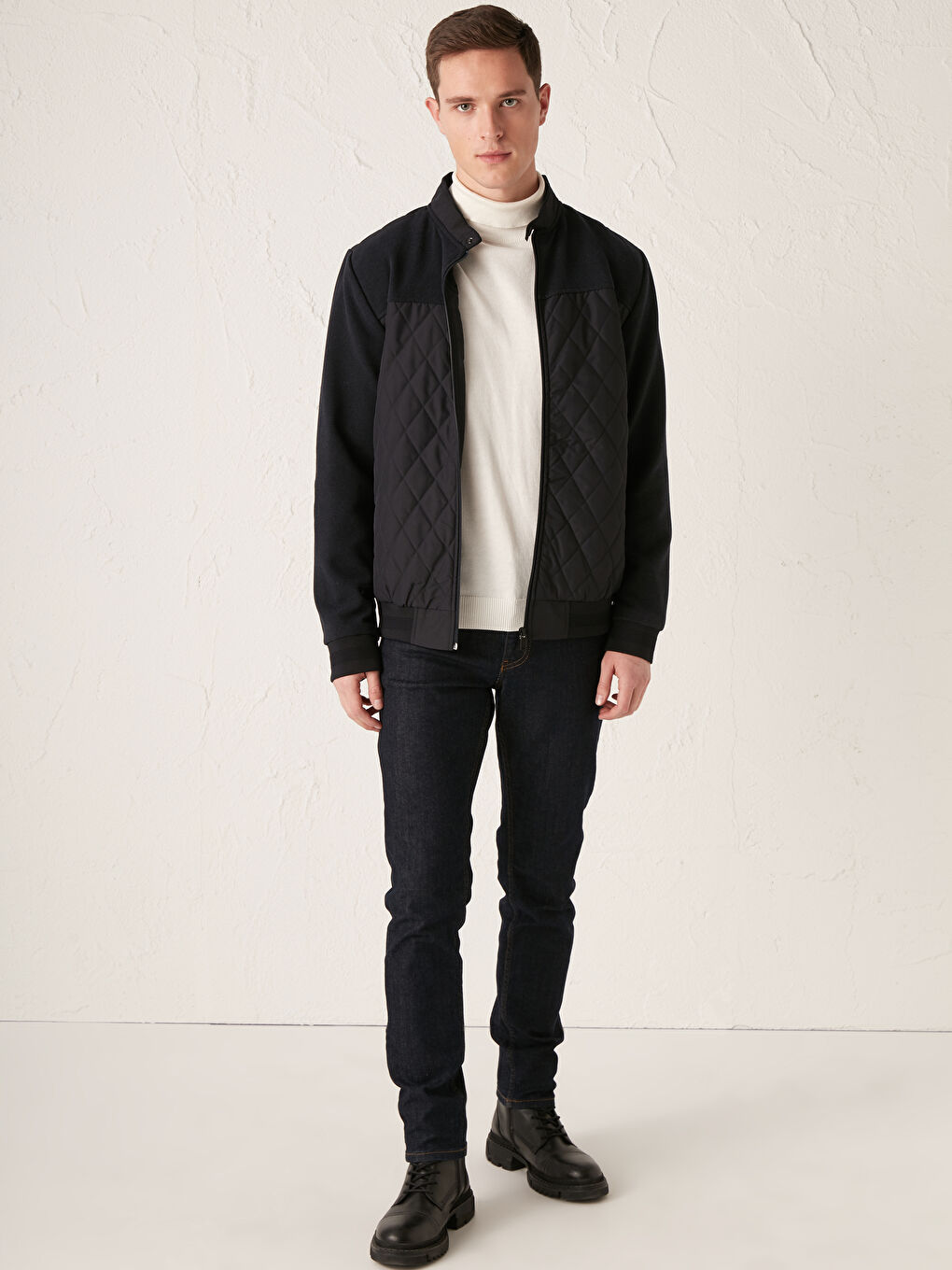 جاكيت بومبر للرجال بياقة مستقيمة-4