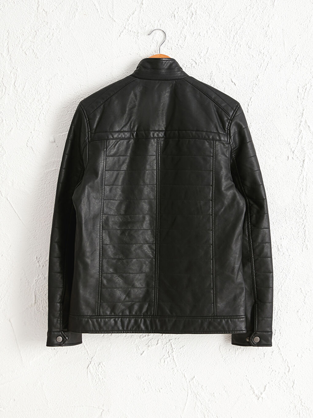 Uski kroj kaput od veštačke kože sa uspravnom kragnom za muškarce-7