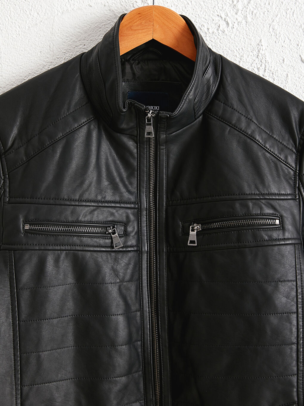 Uski kroj kaput od veštačke kože sa uspravnom kragnom za muškarce-8