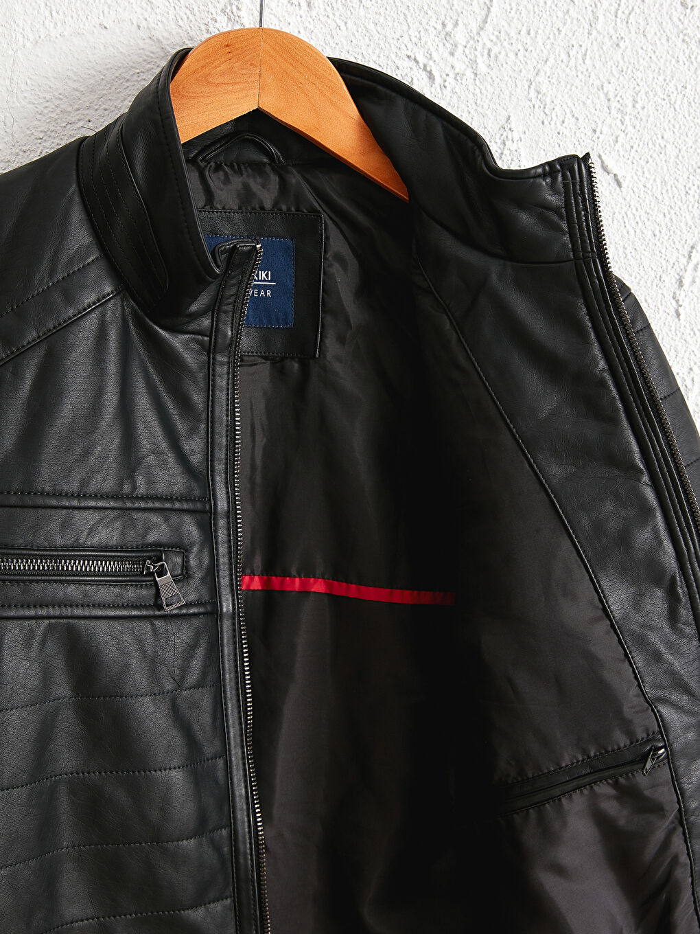 Uski kroj kaput od veštačke kože sa uspravnom kragnom za muškarce-9