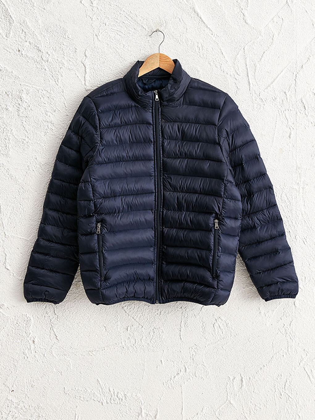 Lacivert Dik Yaka Erkek Şişme Mont-6