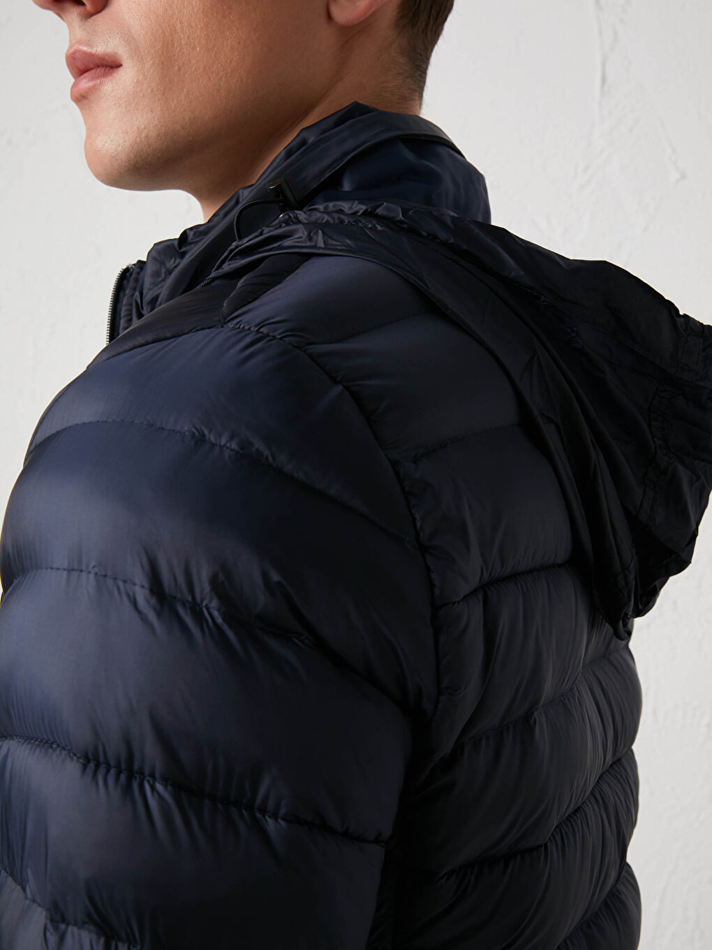 Lacivert Dik Yaka Erkek Şişme Mont-5