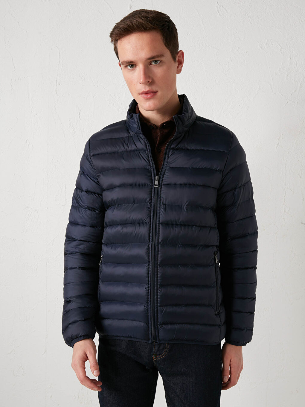 Lacivert Dik Yaka Erkek Şişme Mont-1