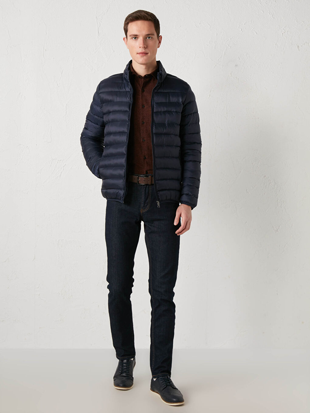 Lacivert Dik Yaka Erkek Şişme Mont-2