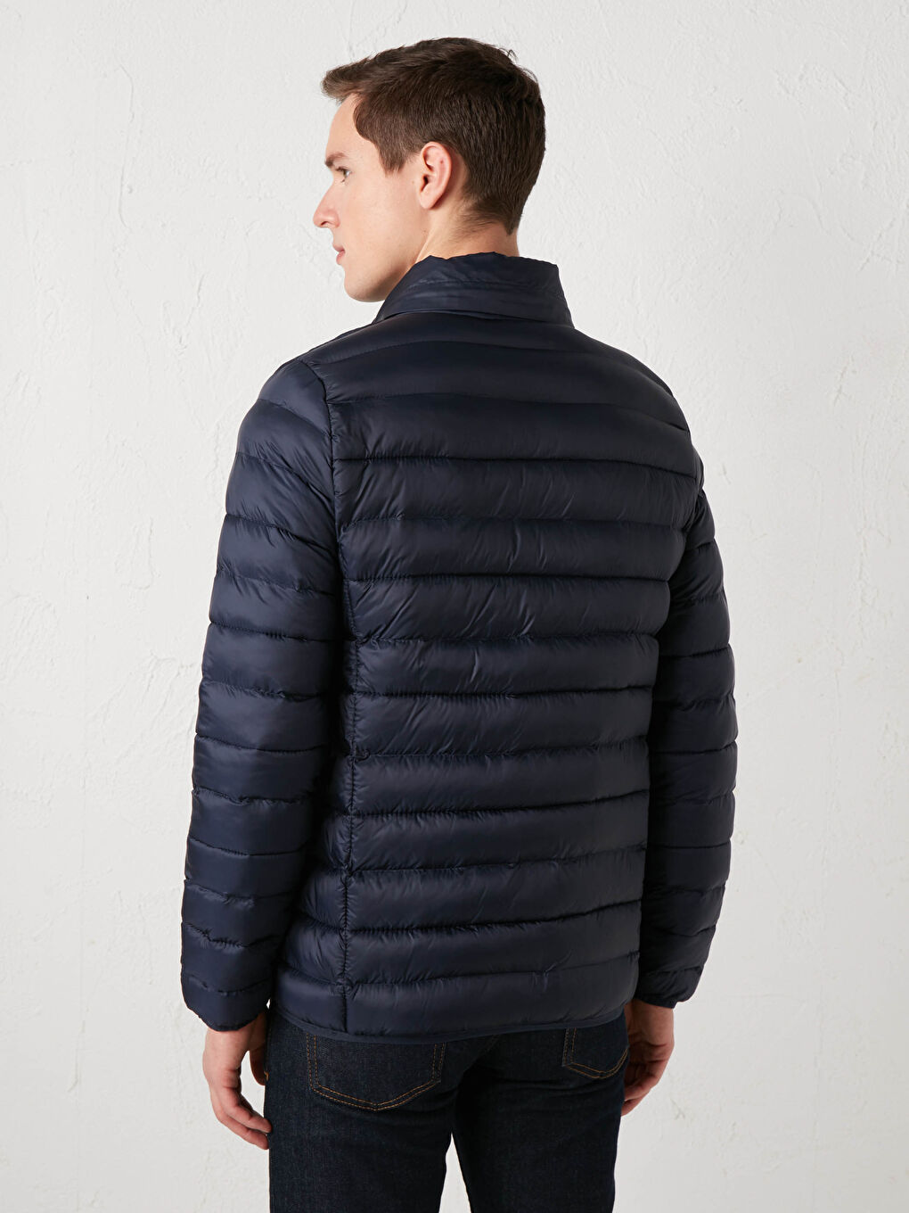 Lacivert Dik Yaka Erkek Şişme Mont-3