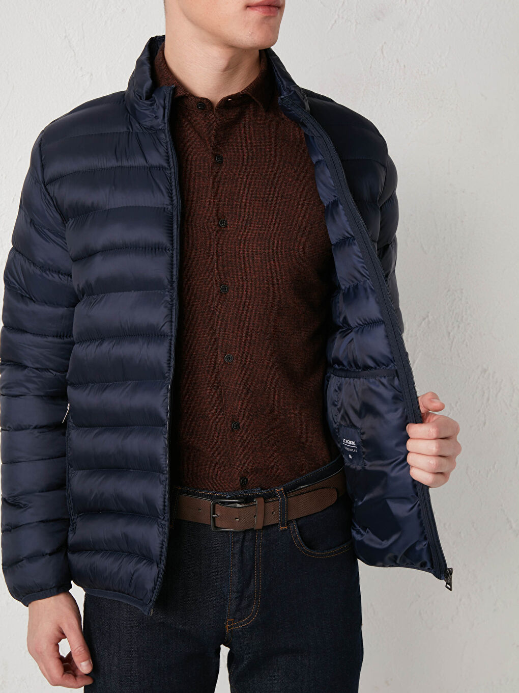 Lacivert Dik Yaka Erkek Şişme Mont-4