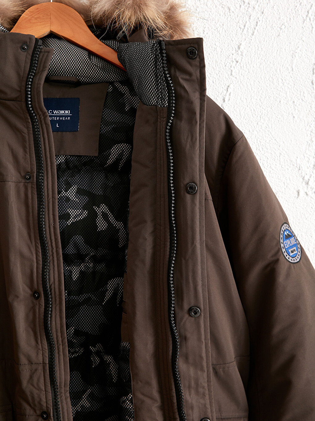 Comfortable Fit Fur Parka with Hood-1