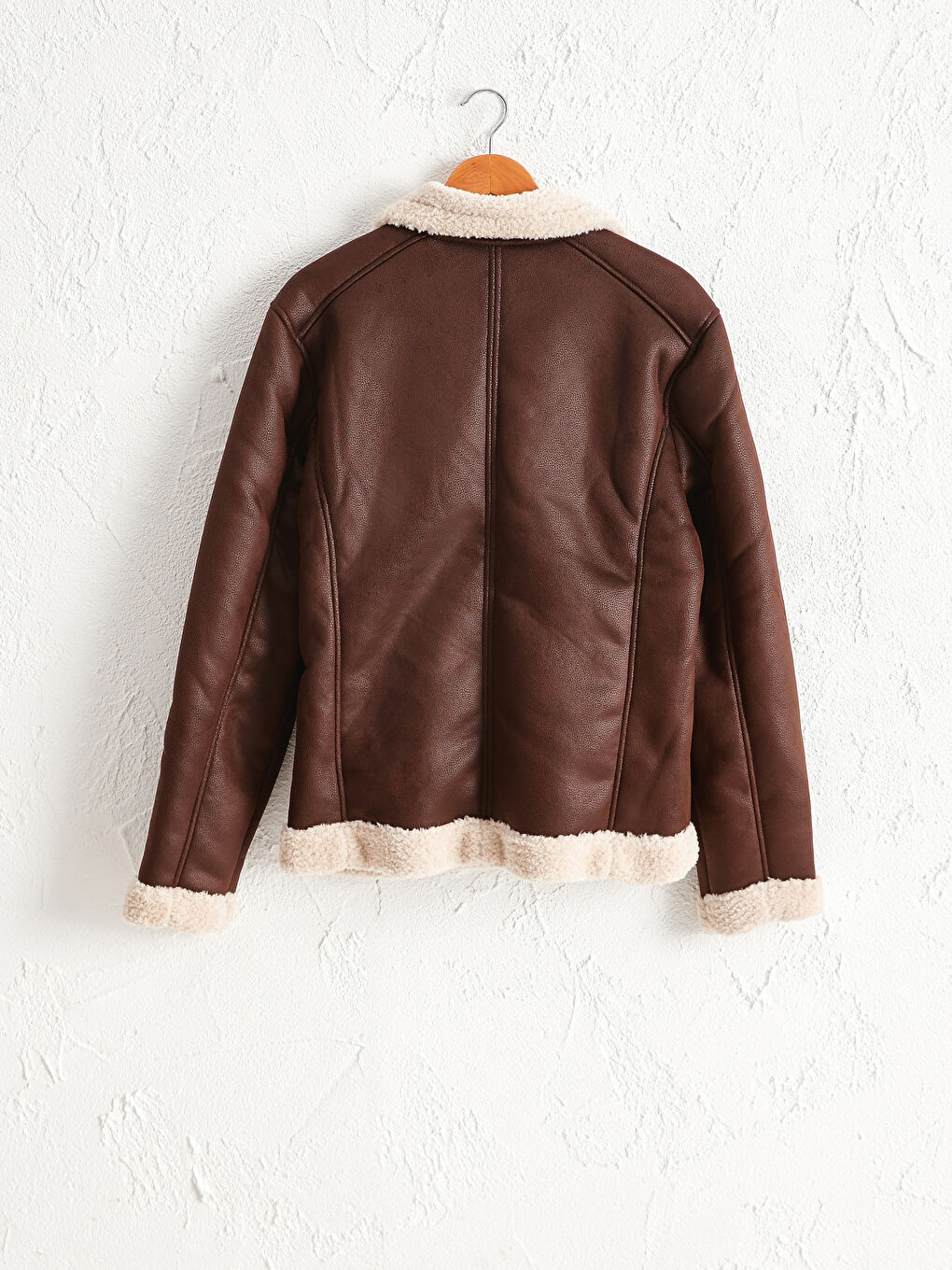 XSIDE Plush Furry Neck Faux Leather Coat -0W2141Z8-J0V