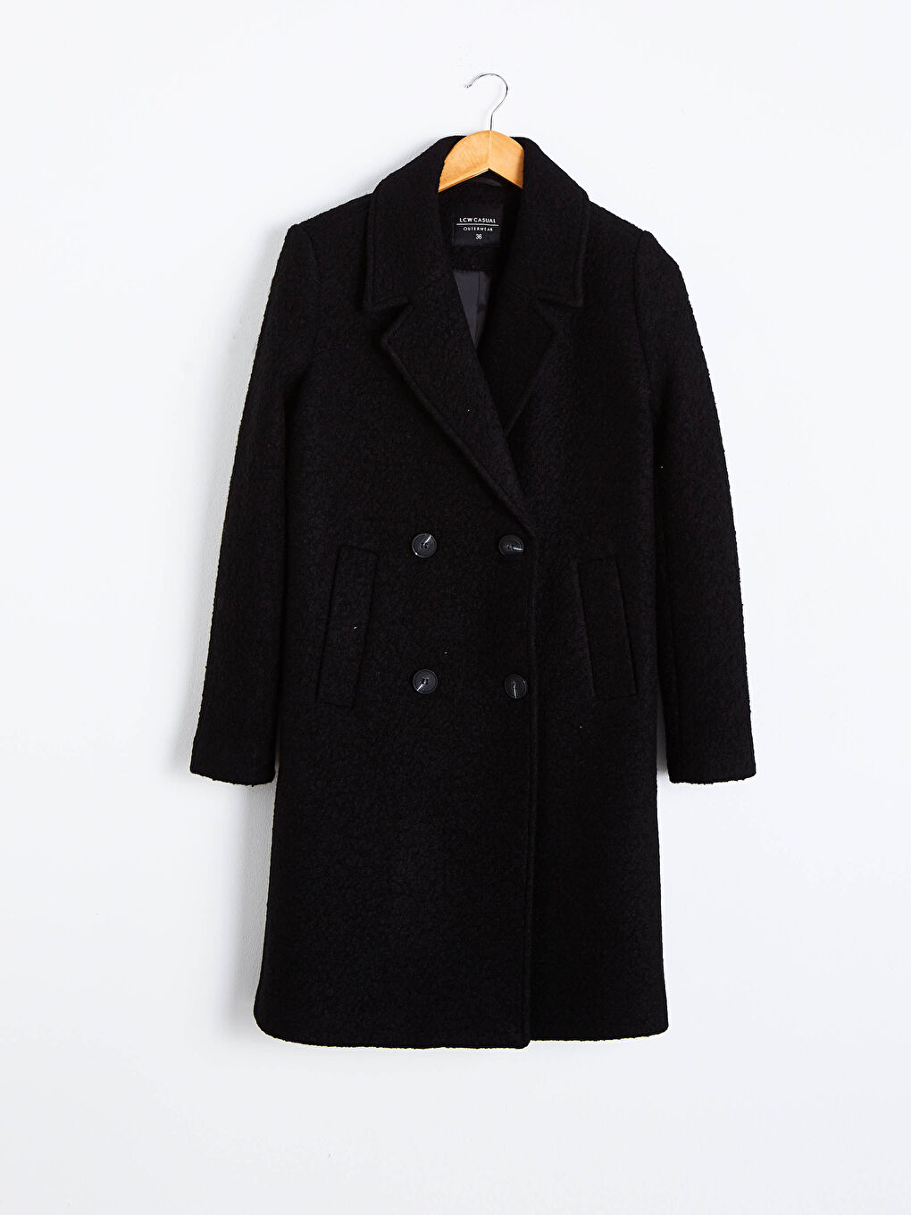 Dik Yaka Uzun Kollu Kadın Kaşe Kaban-7