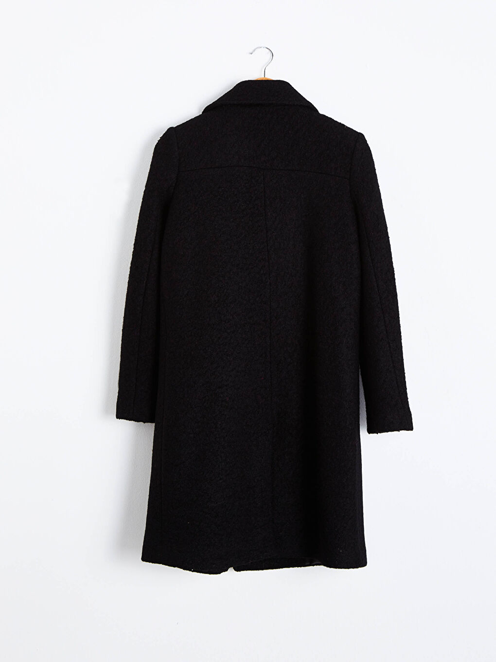 Dik Yaka Uzun Kollu Kadın Kaşe Kaban-8